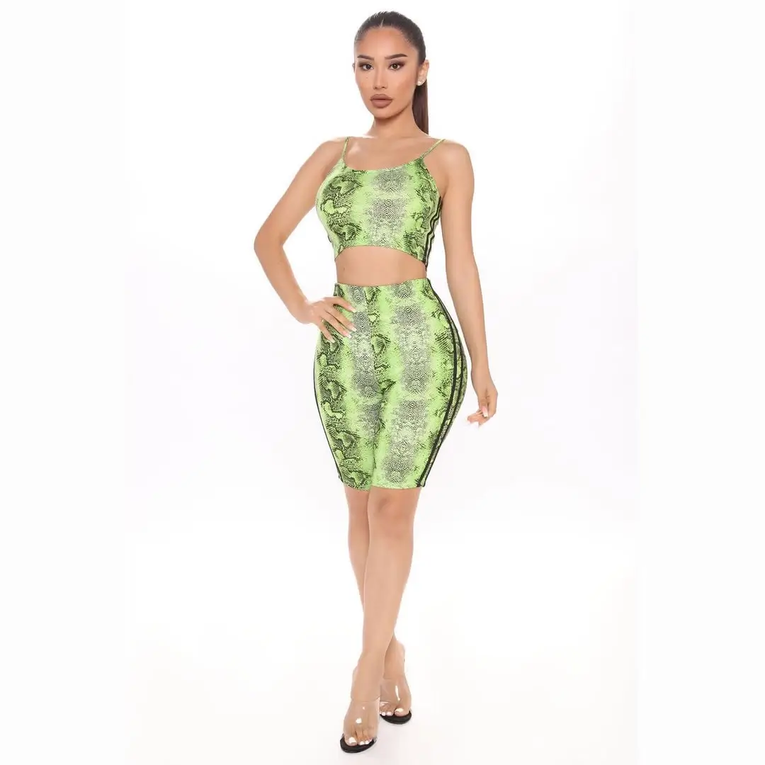 biker shorts outfits summer 2026 Snake Print Green Set That Feels Like a Statement