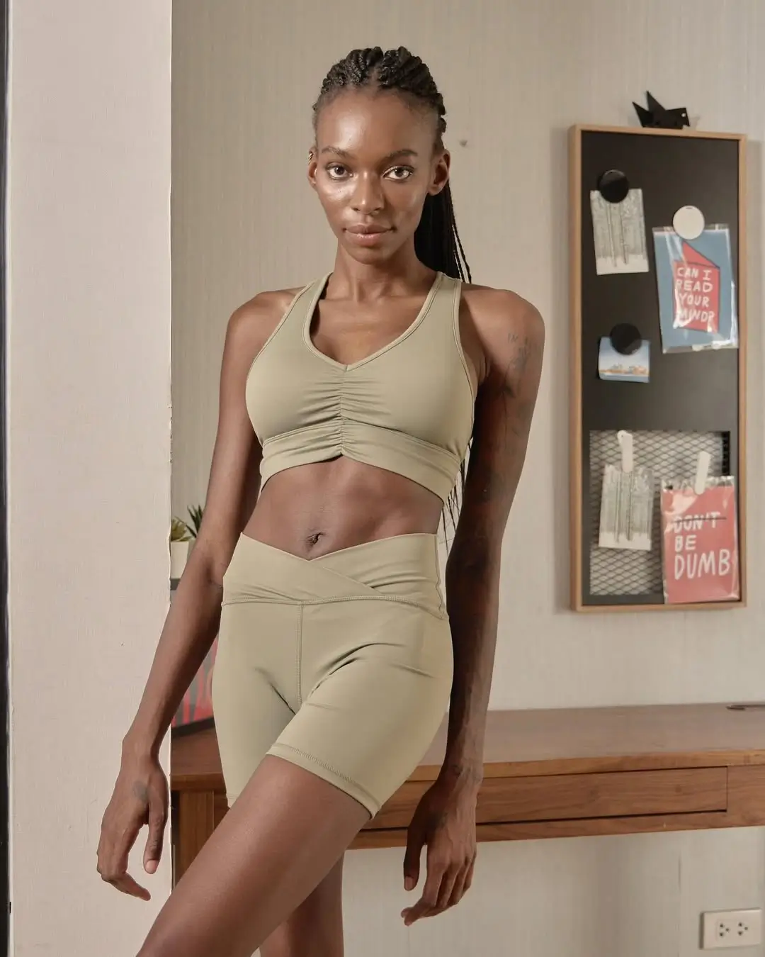 biker shorts outfits summer 2026 Muted Olive Set That Feels Grounded and Strong