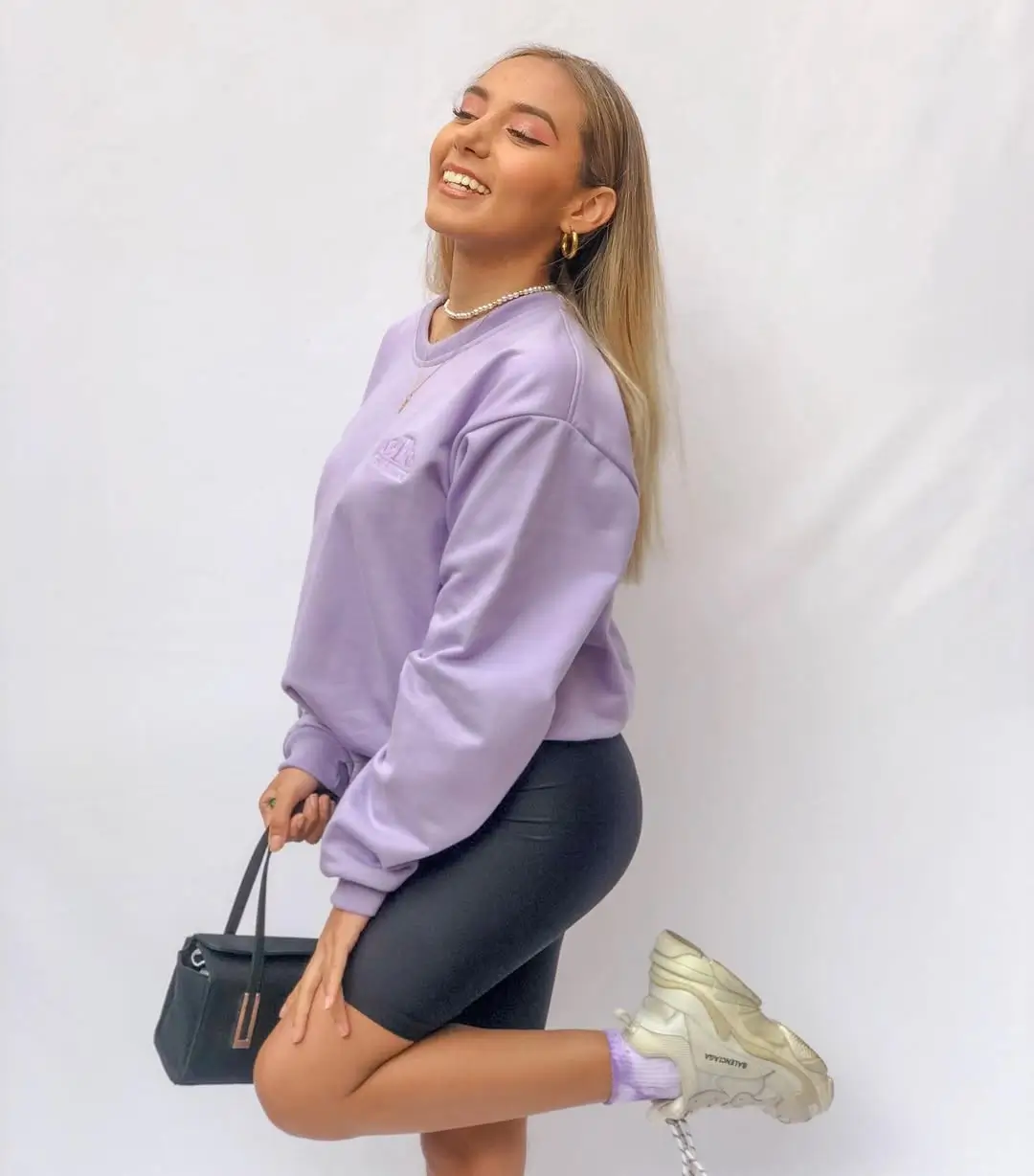 biker shorts outfits summer 2026 Lavender and Black That Feels Playful but Put Together