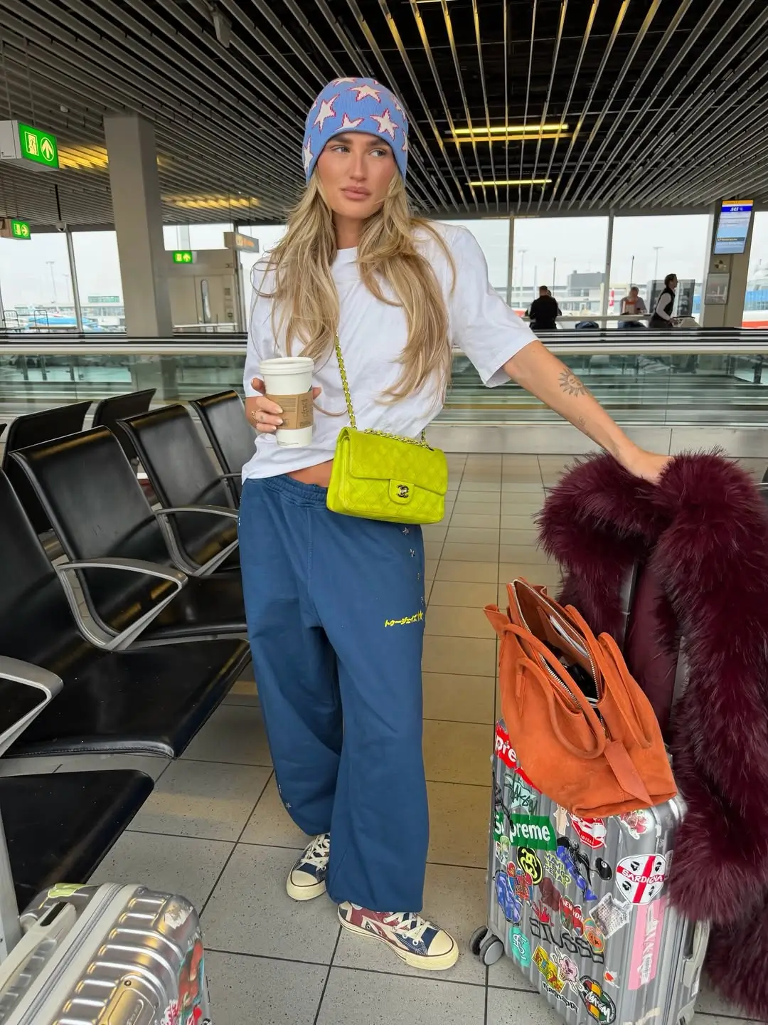 comfy airport outfits summer 2026 Relaxed Graphic Tee and Wide Pants Street Style Mix