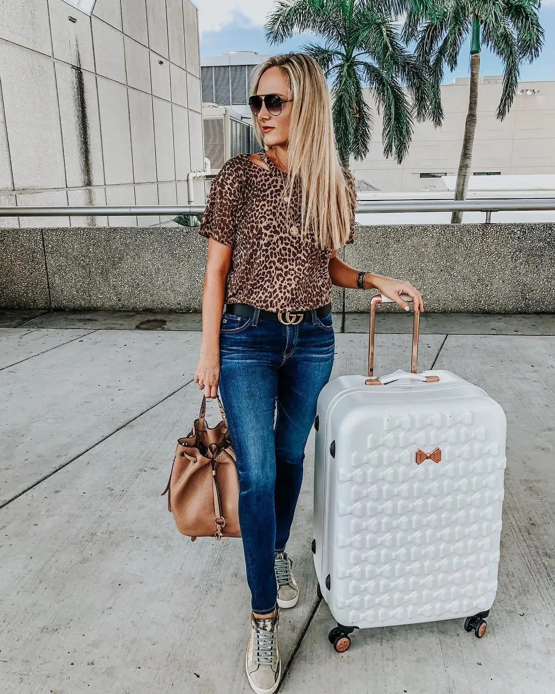 comfy airport outfits summer 2026 Leopard Tee and Skinny Denim That Always Works
