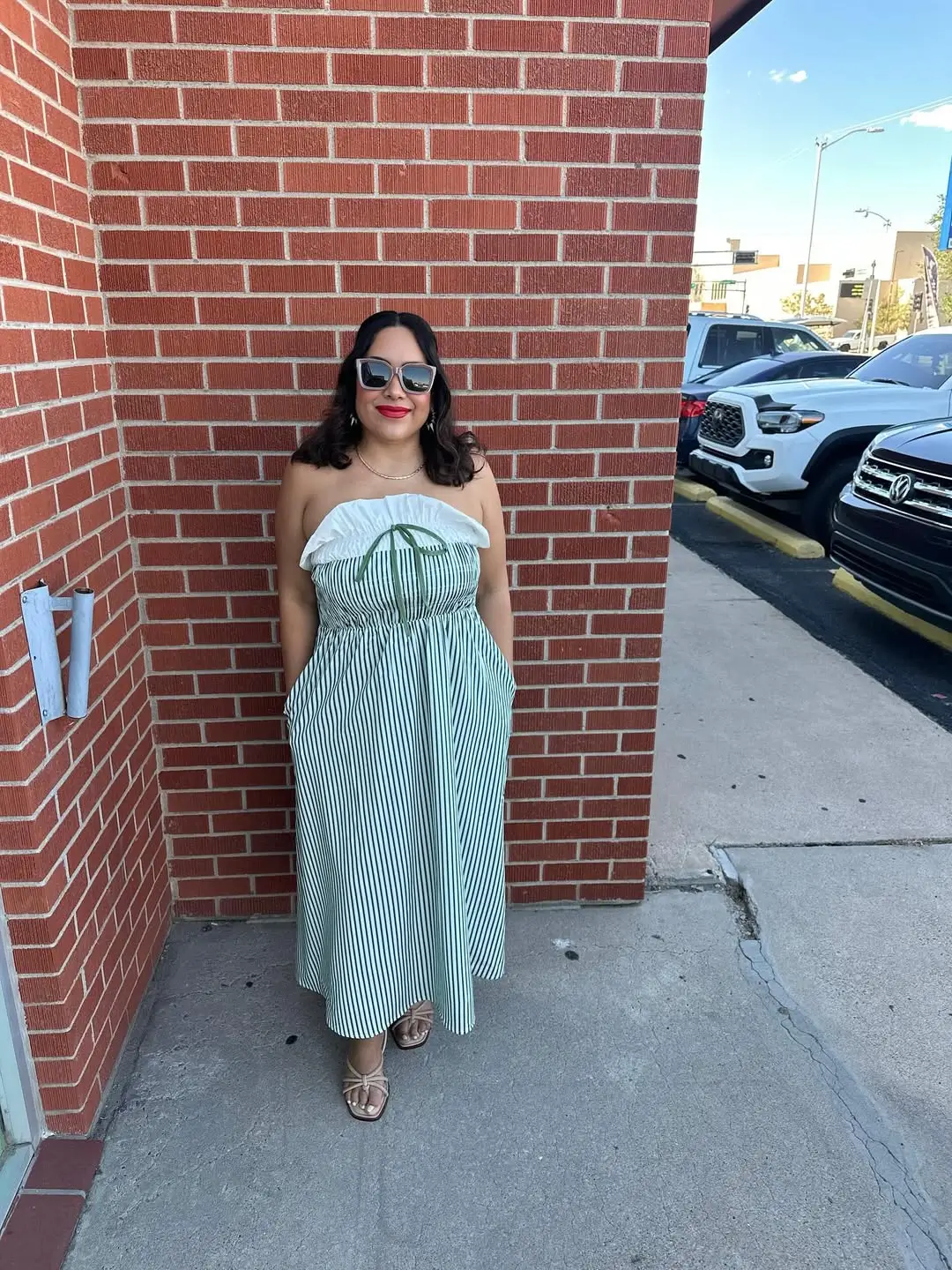 midsize outfits for women summer 2026 Striped Strapless Dress Easy Summer Days Done Right