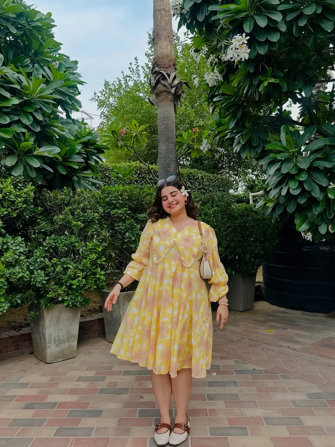 midsize outfits for women summer 2026 Yellow Printed Dress Joyful Color and Movement