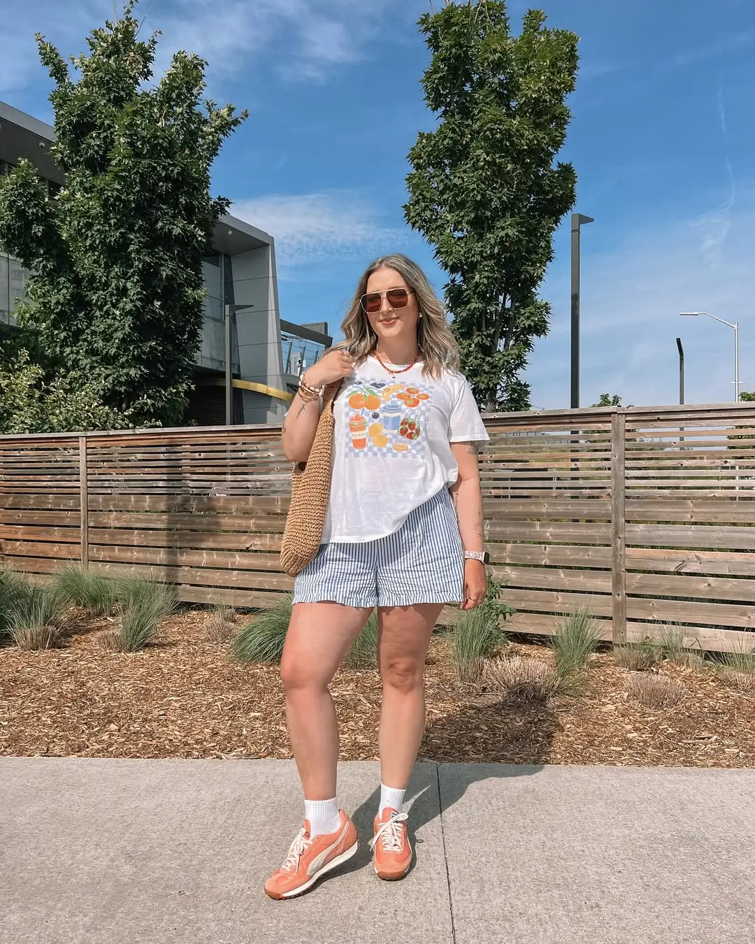 midsize outfits for women summer 2026 Striped Shorts and Graphic Tees Playful and Practical Heatwave Style