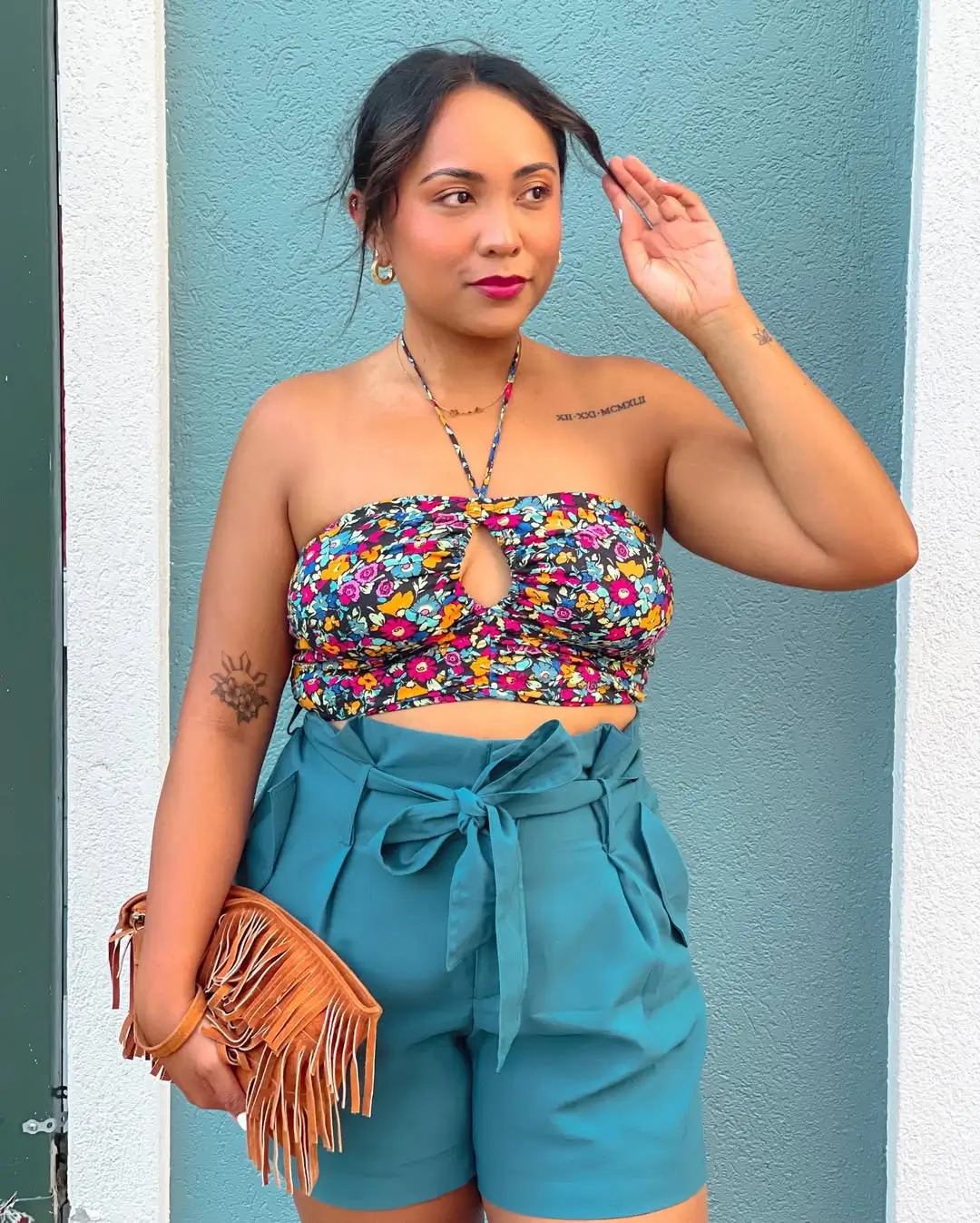 Plus Size Summer Outfits For Women 2026 Printed Crop Top and Tailored Shorts with Playful Edge