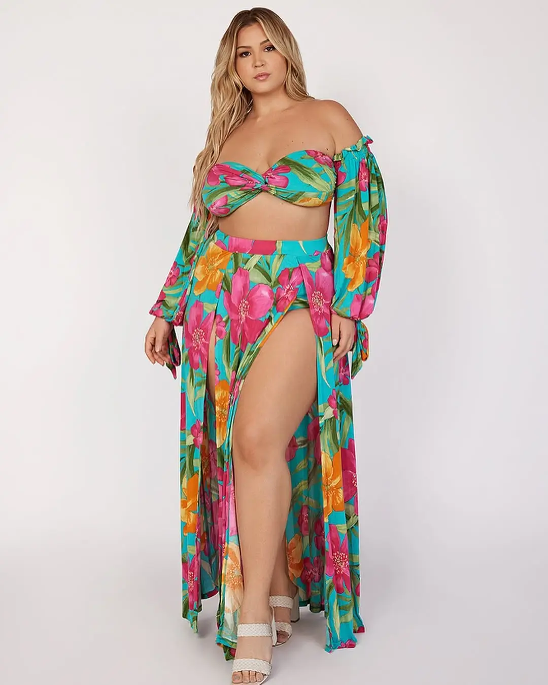 Plus Size Summer Outfits For Women 2026 Tropical Two-Piece Set with Bold Confidence