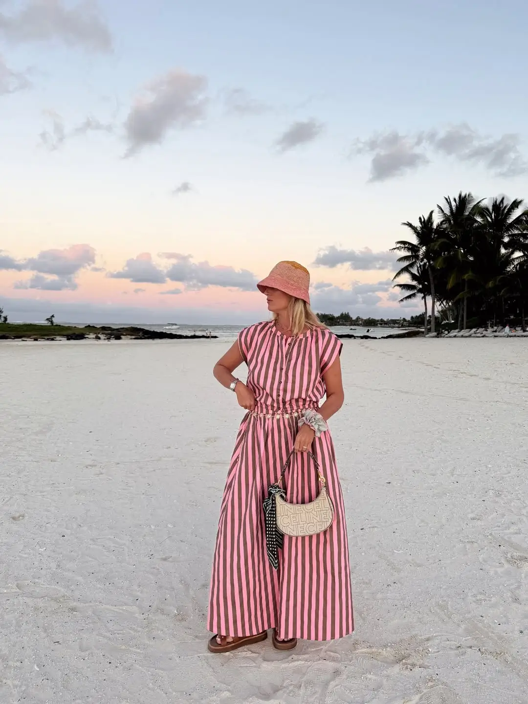 summer beach outfit women 2026 Pink Stripes and Sunset Ease