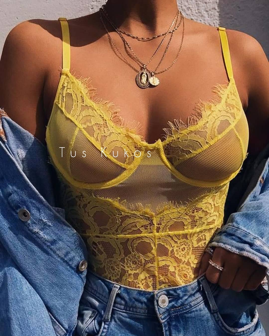 summer bodysuit outfits for women 2026 Bold Yellow Lace and Denim That Confident Summer Glow