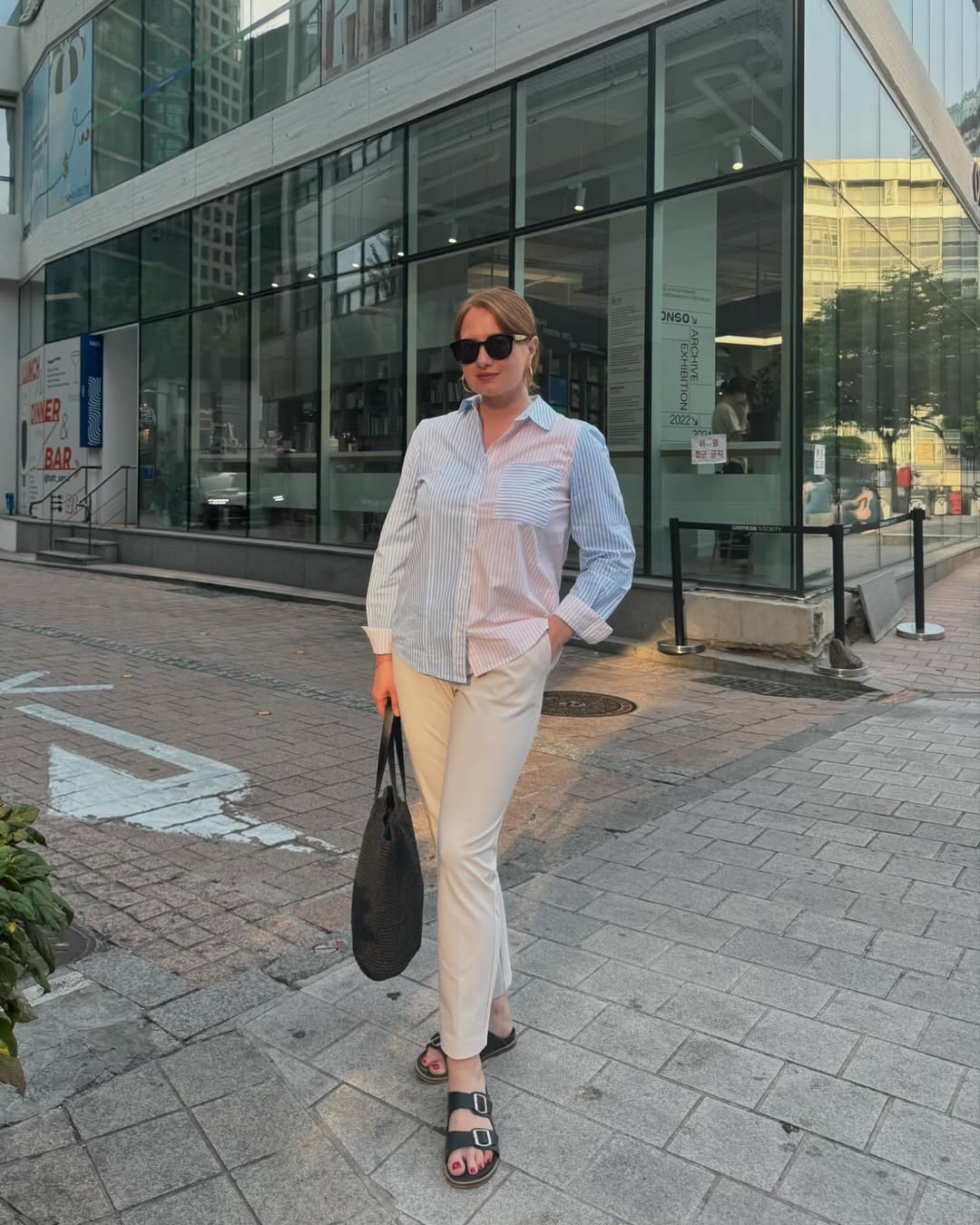 summer business casual outfit for women 2026 Striped Shirt and Cropped Trousers