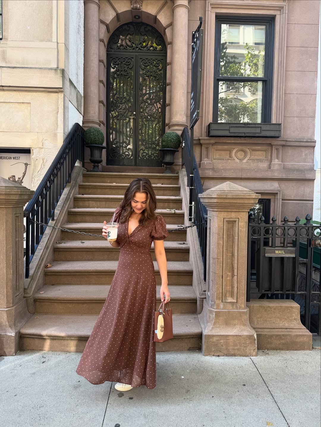 summer business casual outfit for women 2026 Brown Polka Dot Dress