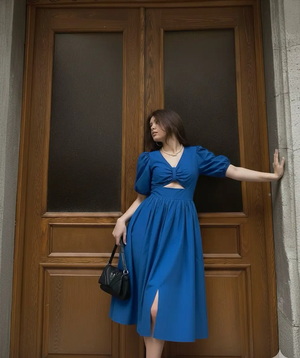 summer outfits women 2026 Soft Blue Dress That Balances Playful and Polished