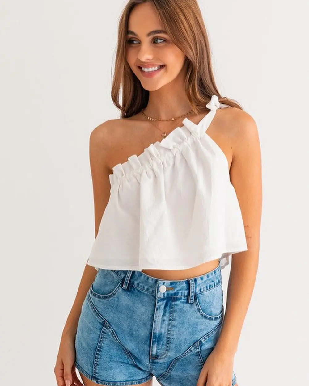 summer crop top outfits for women Romantic One-Shoulder Crop with Feminine Flow