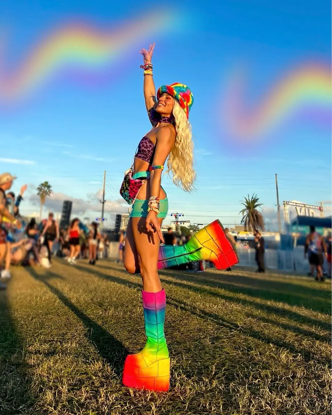 summer rave outfit women 2026 Rainbow Platform Fantasy with Pure Festival Joy