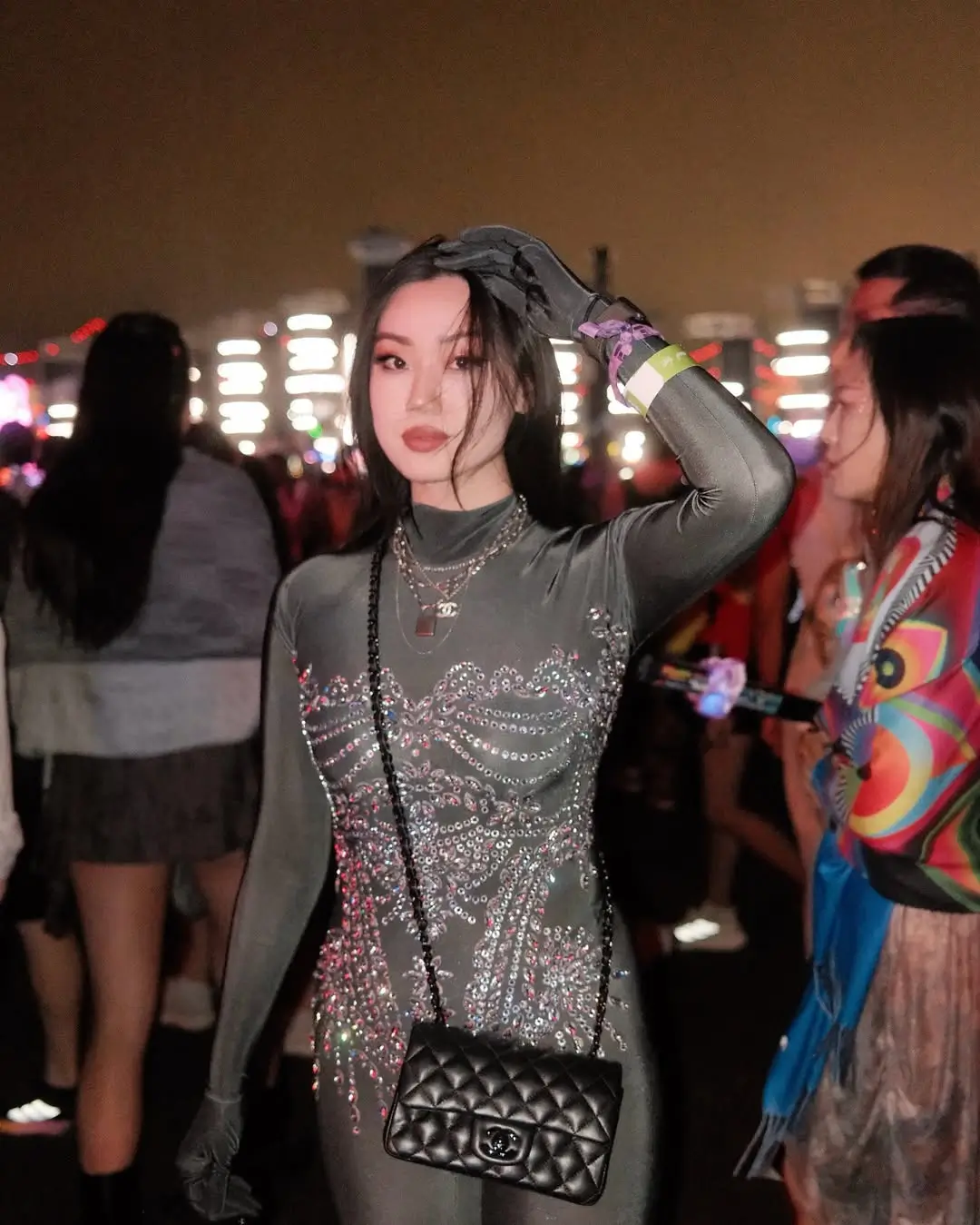 summer rave outfit women 2026 Crystal-Embellished Second Skin Elegance