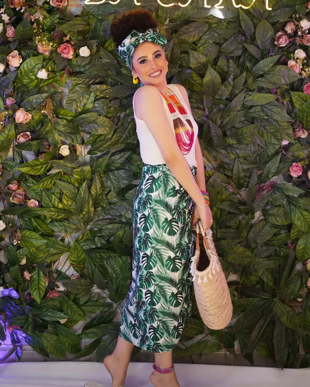 summer skirt outfits 2026 Tropical Midi Skirt with Bold Green Energy