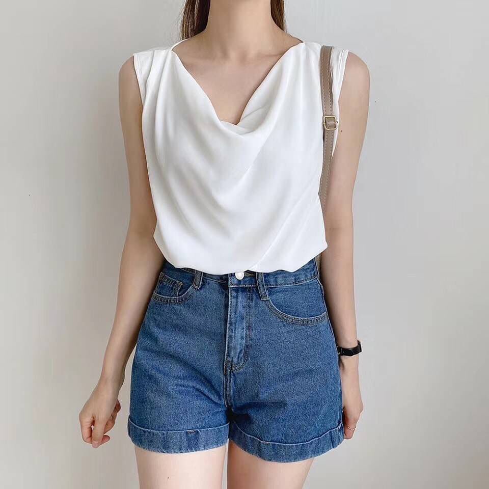 summer sleeveless tops for women Clean White Draping - The Minimalist Summer Essential