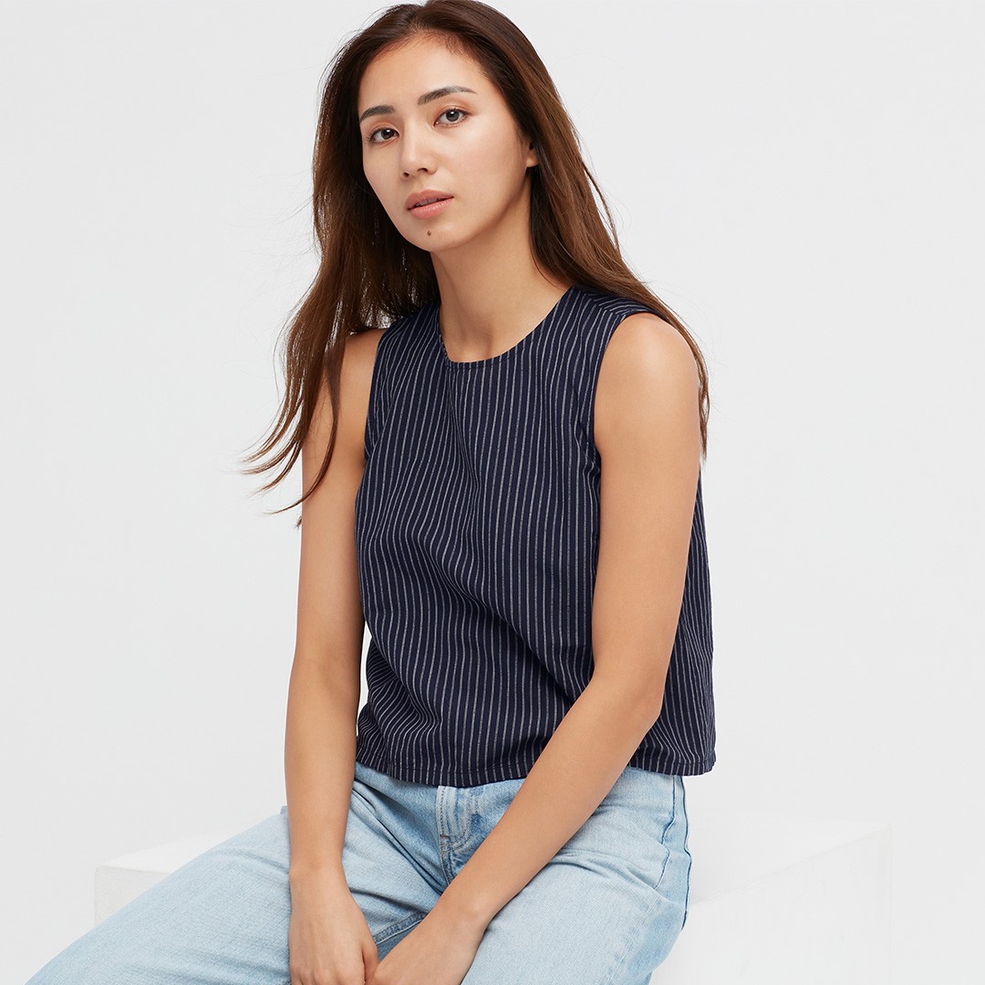 summer sleeveless tops for women Pinstripe Simplicity - The Quiet Office Summer Shift