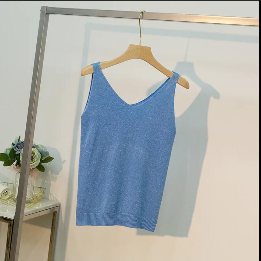 summer sleeveless tops for women Minimal Blue Knit - The Quiet Cool Essential