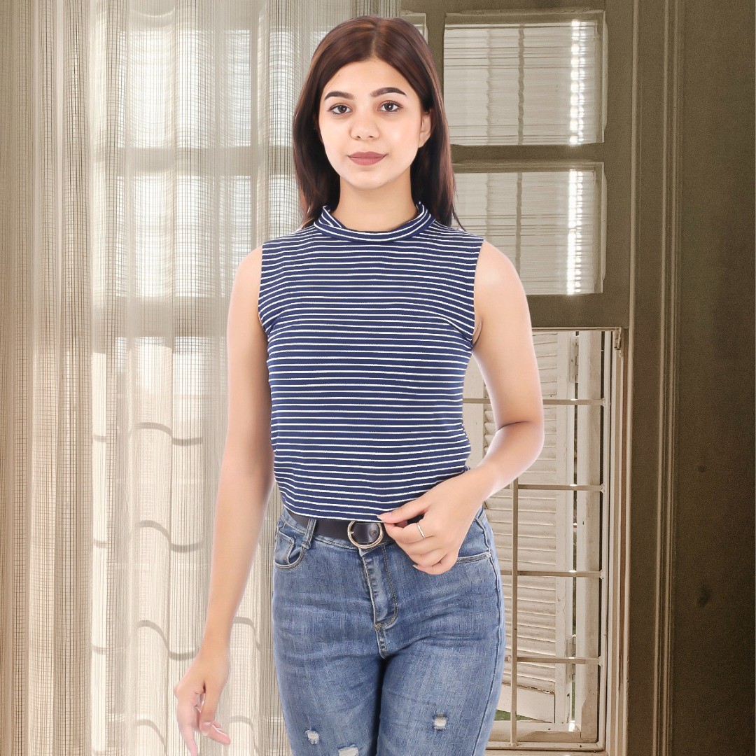 summer sleeveless tops for women Striped Mock Neck Ease - The Everyday Polished Basic
