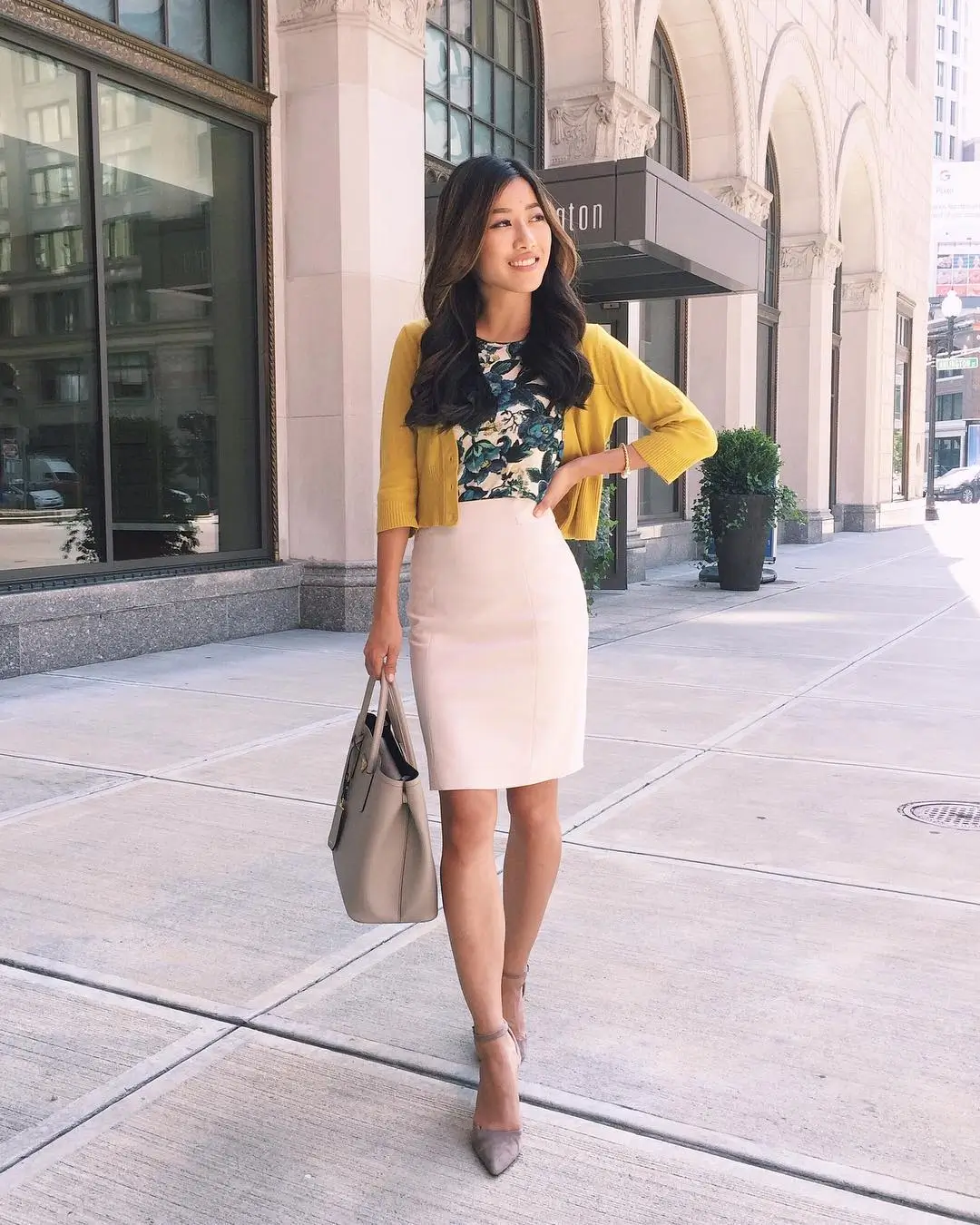 summer work outfits for the office 2026 Floral Top and Skirt