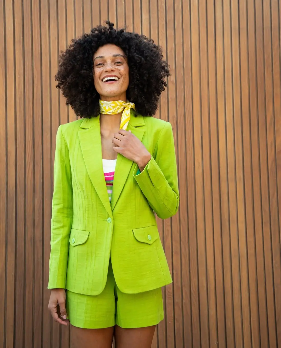 summer work outfits for the office 2026 Bold Lime Suit with Shorts