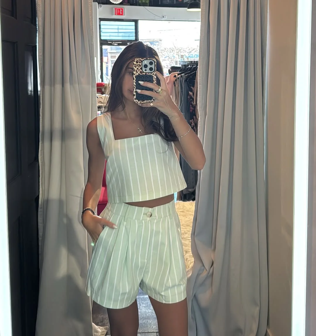 summer set outfits for women 2026 Fresh Mint Lines - The Clean Short Set With a Modern Edge