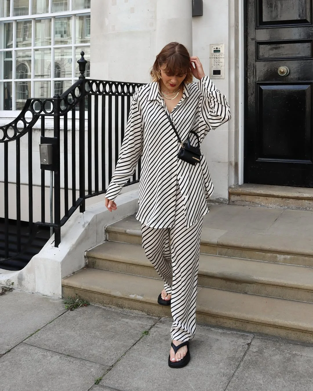 summer set outfits for women 2026 Striped Nonchalance - The Oversized Shirt and Pants Duo