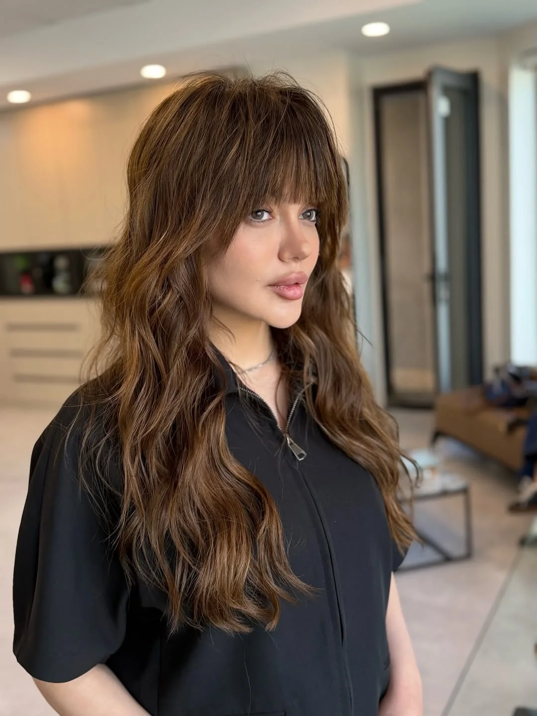 chic summer haircuts for long hair 2026 Shaggy Waves With Full Fringe Energy