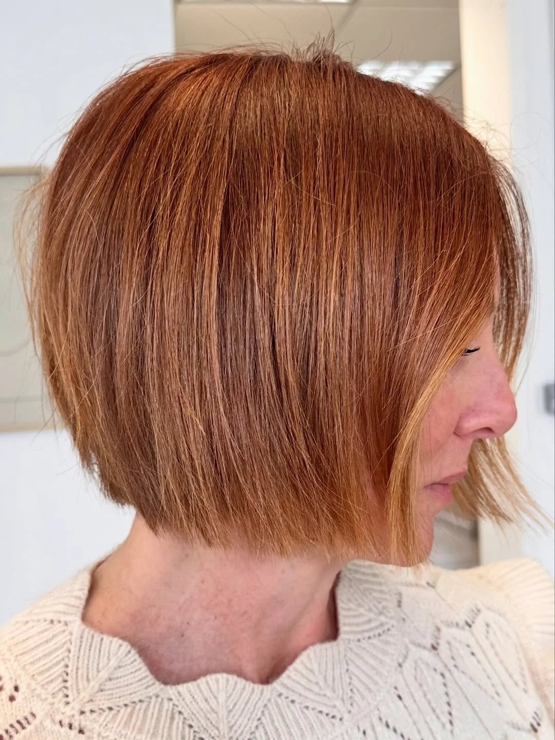 summer bob haircut 2026 Warm Copper Blunt Bob with Clean Lines