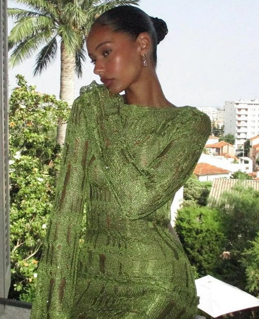 hot summer heat wave outfits 2026 Sheer Green Knit for Elevated Summer Texture