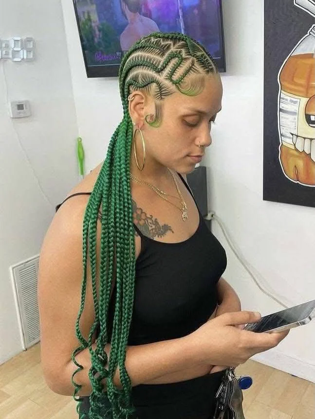 intricate summer braids hairstyle 2026 Emerald Green Sculpted Braids With Festival Vibes