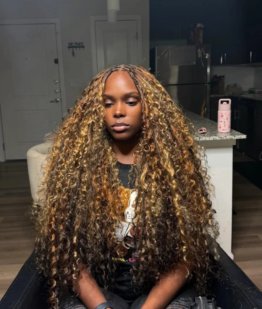 intricate summer braids hairstyle 2026 Honey Blonde Water Curls With Soft Volume