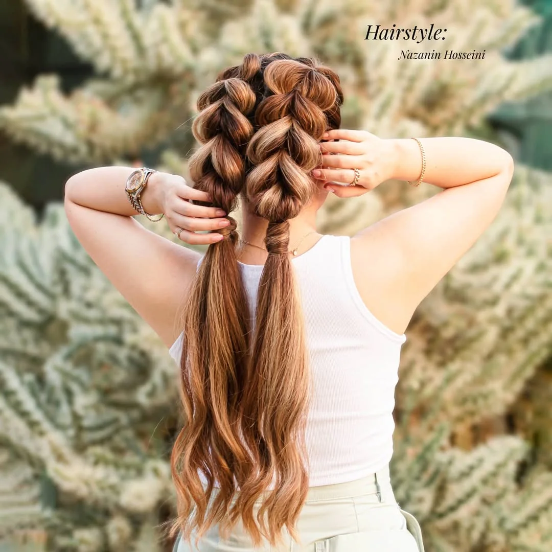 intricate summer braids hairstyle 2026 Double Bubble Braids With Extra Long Waves
