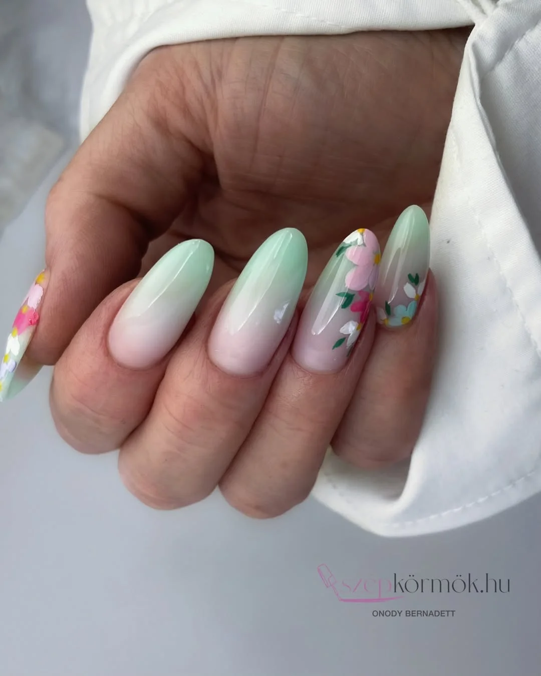 june nail colors 2026 Mint Blossom Ombre for Soft June Days