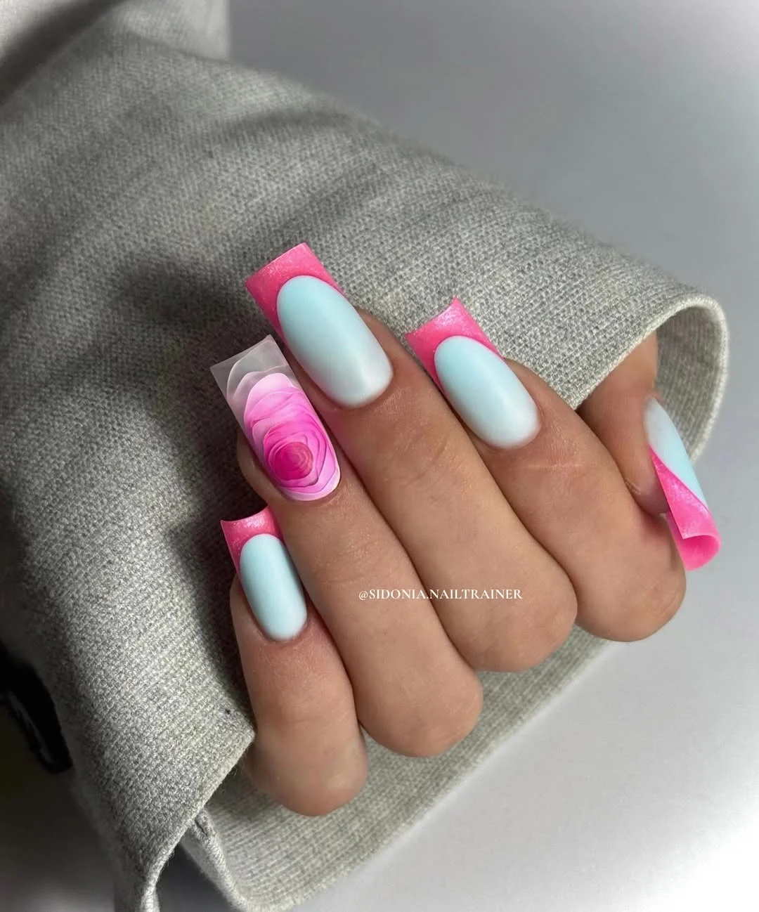 june nail colors 2026 Bubblegum French Tips with Soft Airbrushed Florals