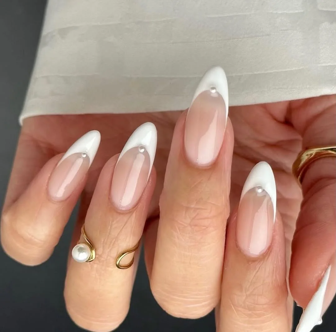 june nail colors 2026 Elegant White French Almond Nails for Minimal Summer Glam
