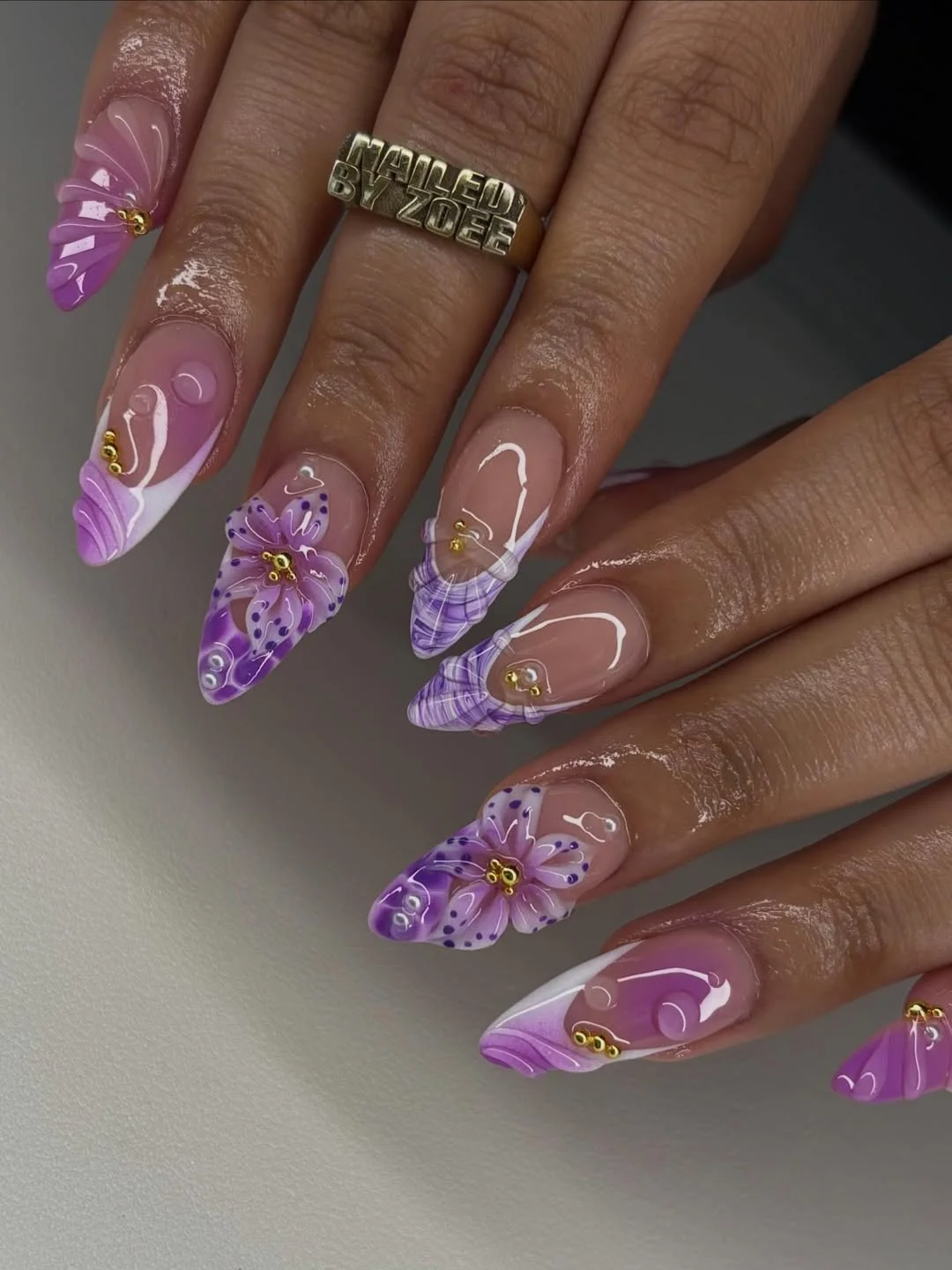 june nails ideas 2026 Lavender Bloom Nails With Glossy Fairycore Details
