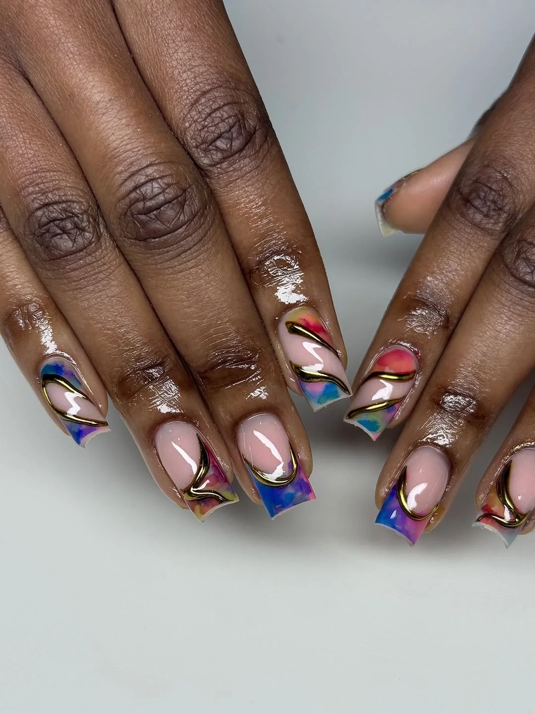 june nails ideas 2026 Abstract Rainbow French Tips With Modern Art Energy