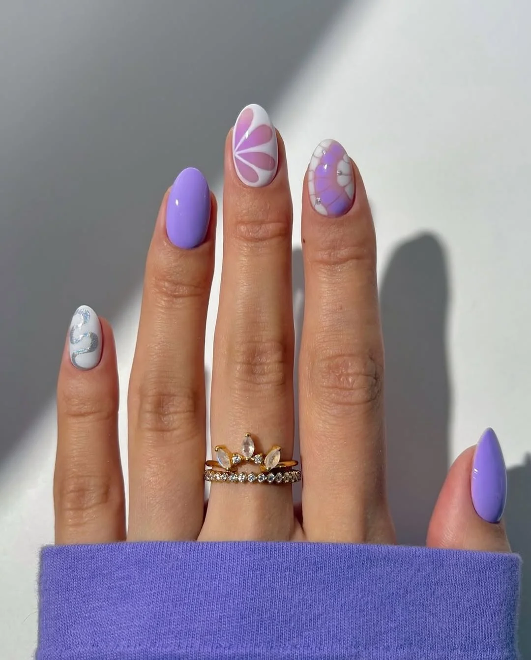 june nails ideas 2026 Dreamy Lavender Nails With Playful Retro Energy