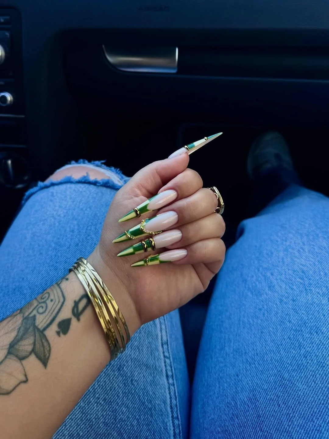 june nails ideas 2026 Edgy Green Chrome Tips for Bold Summer Nights