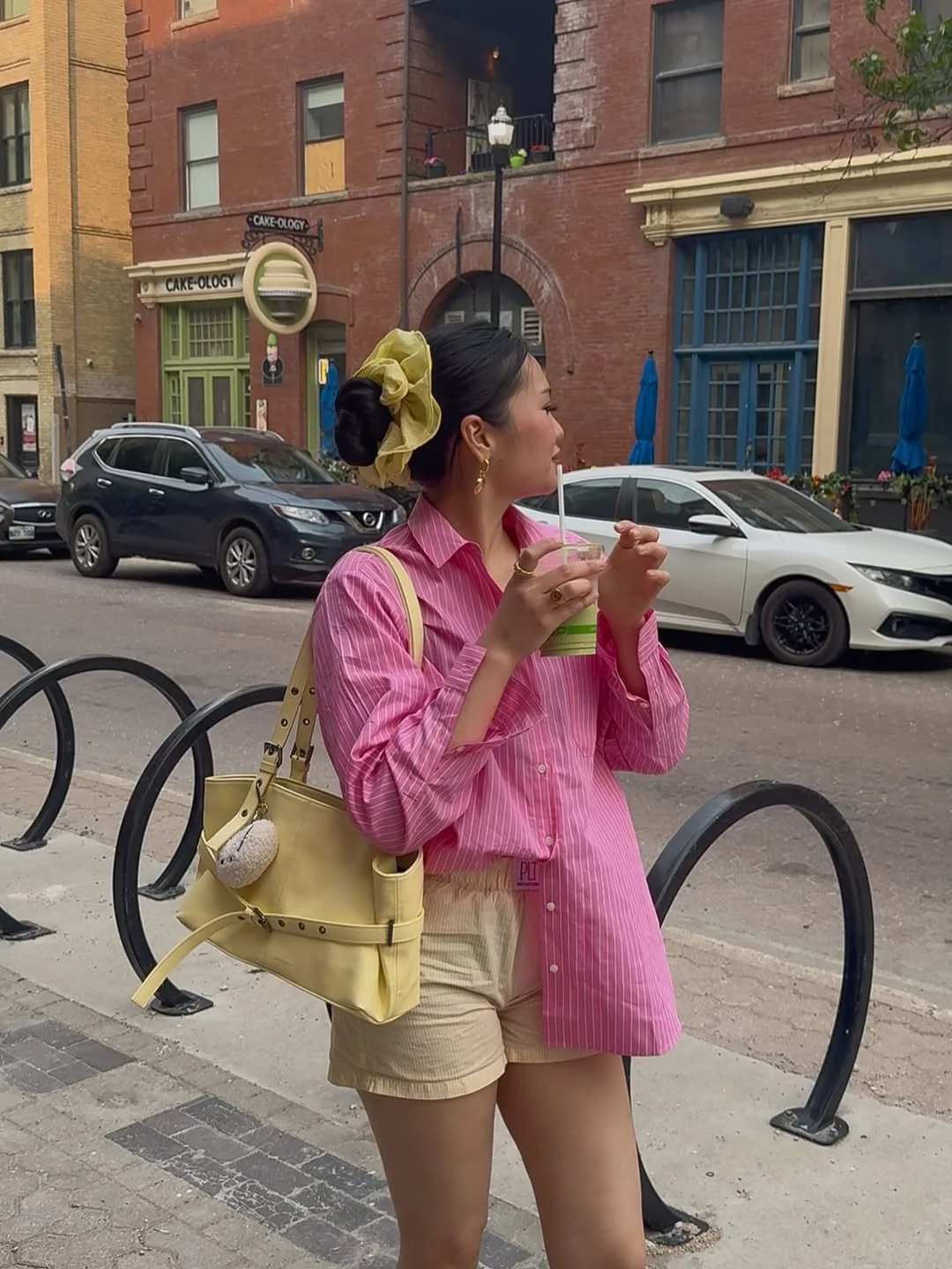 june outfits ideas 2026 Oversized Pink Shirts and Tailored Shorts for Cool Girl City Energy