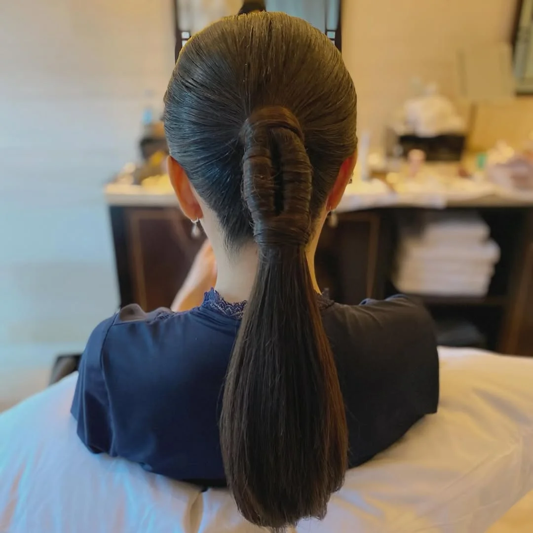 messy summer ponytail hairstyle 2026 Ultra Sleek Wrapped Ponytail With Glass Hair Finish