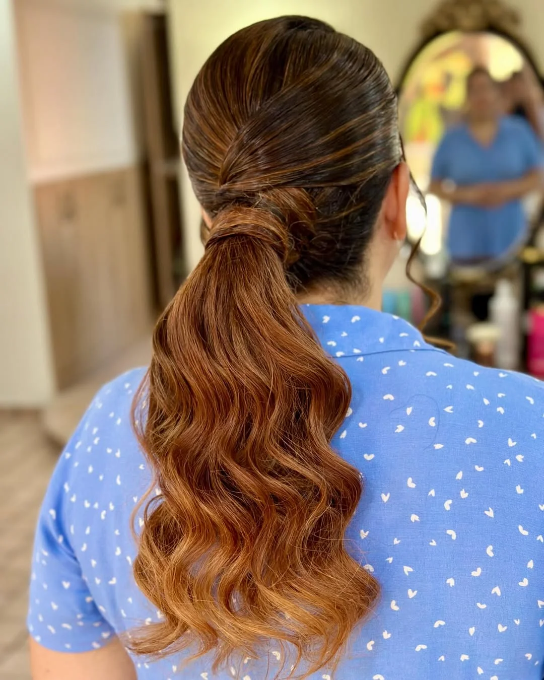 messy summer ponytail hairstyle 2026 Warm Copper Ponytail With Loose Summer Waves