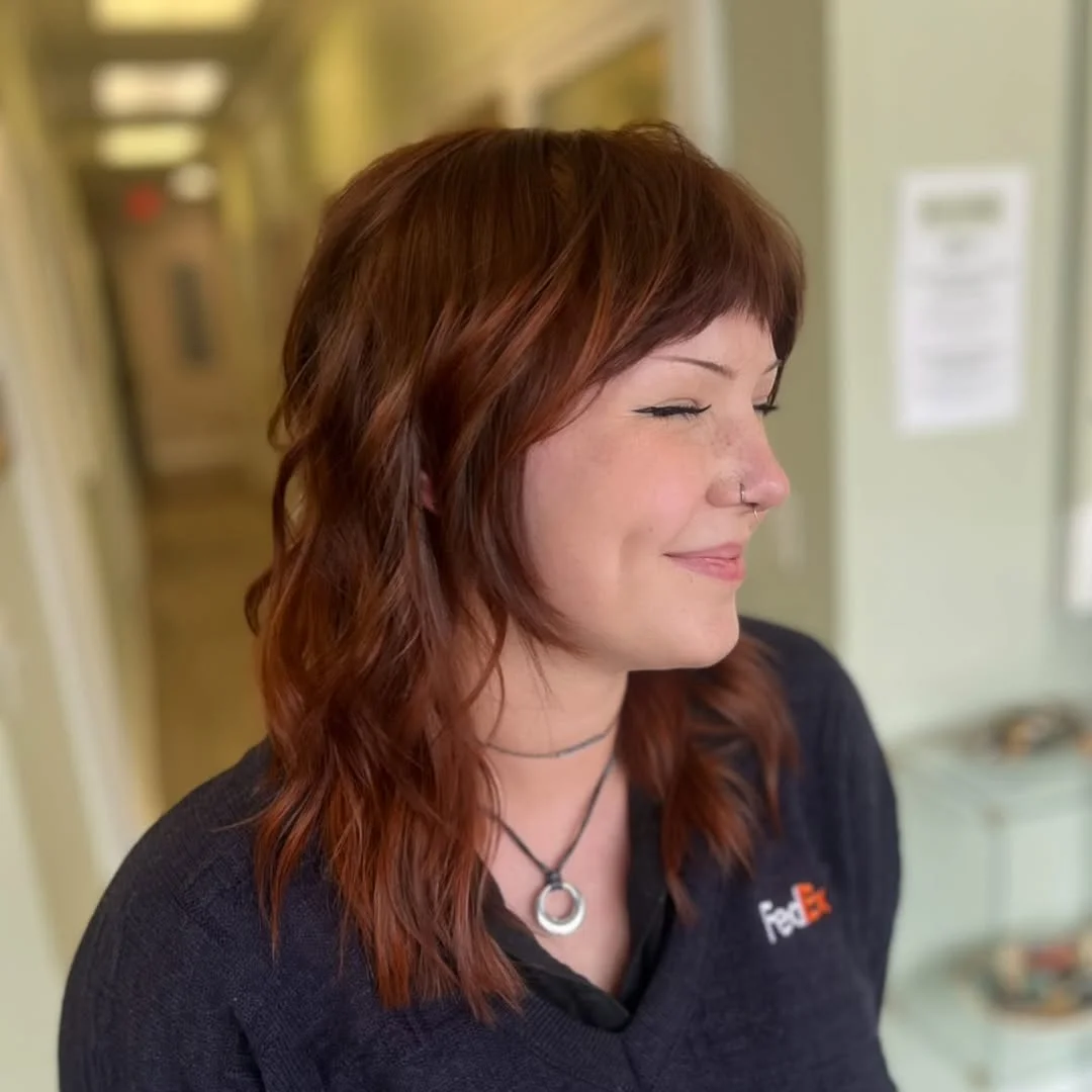 modern summer auburn hair color 2026 Shaggy Auburn Layers With Cool-Girl Texture