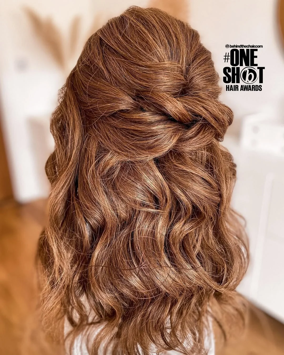 modern summer auburn hair color 2026 Soft Toffee Auburn With Romantic Half-Up Texture