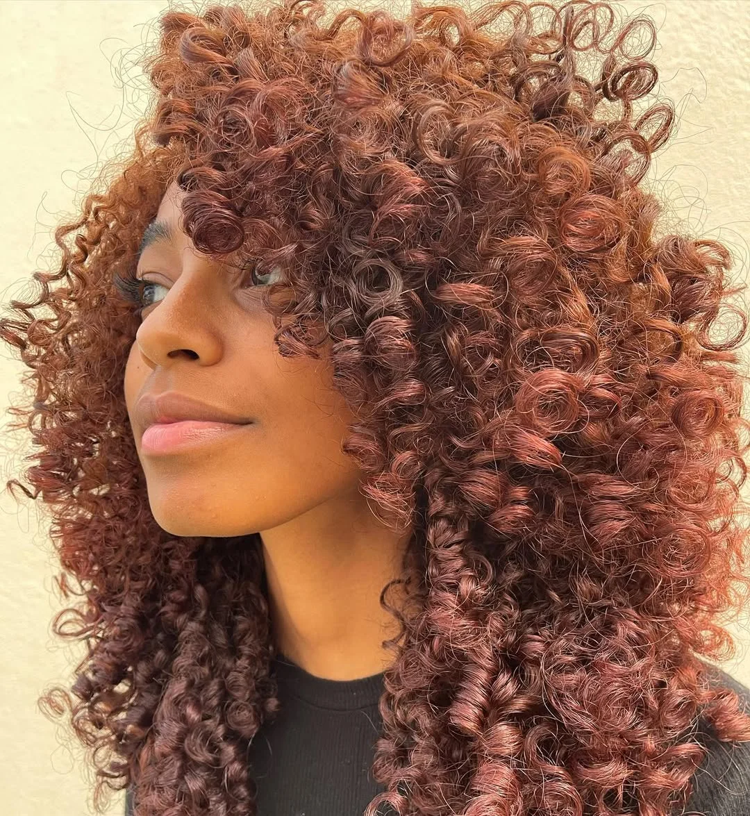 modern summer auburn hair color 2026 Espresso Auburn Ringlets With Defined Texture
