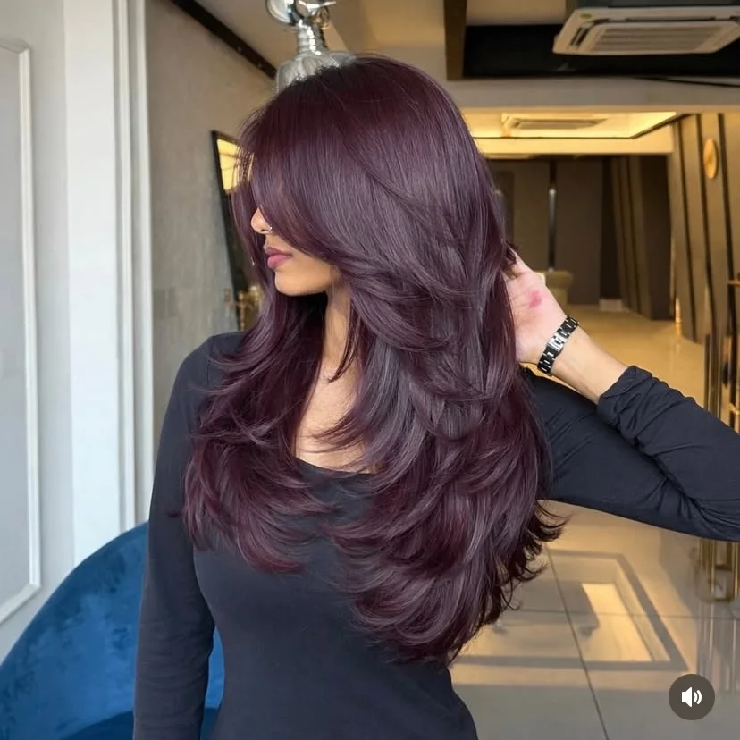 must-try summer haircut 2026 Deep Burgundy Layered Length with Gloss Finish