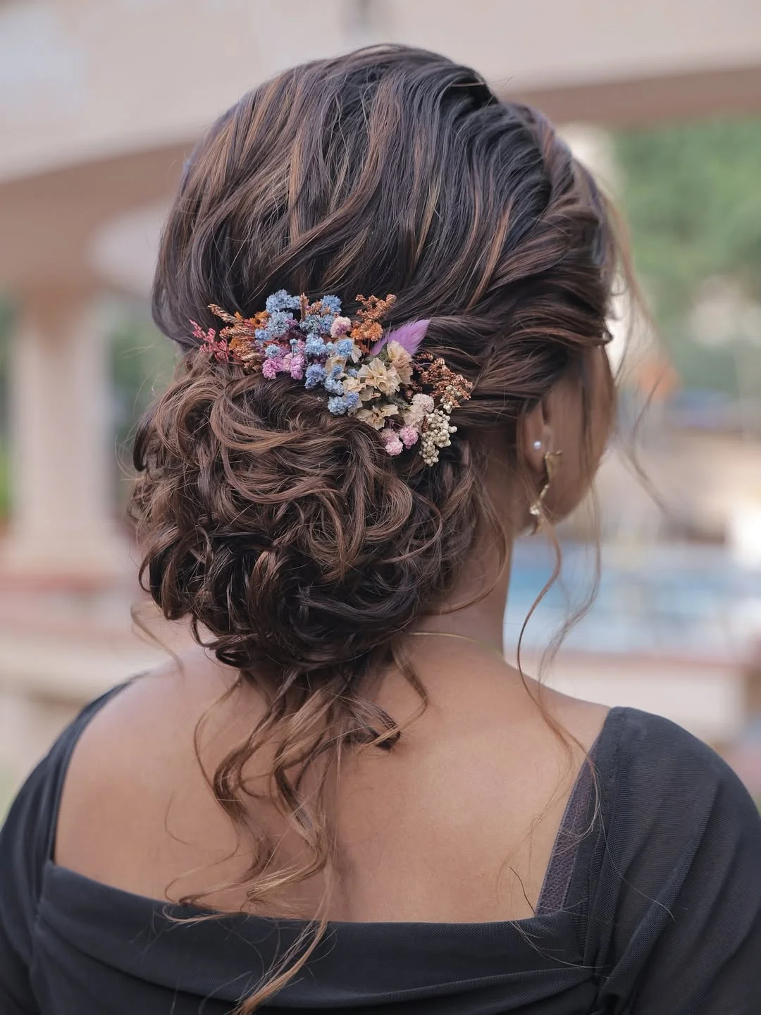 natural summer easy hairstyle 2026 Romantic Curled Updo With Wildflower Details