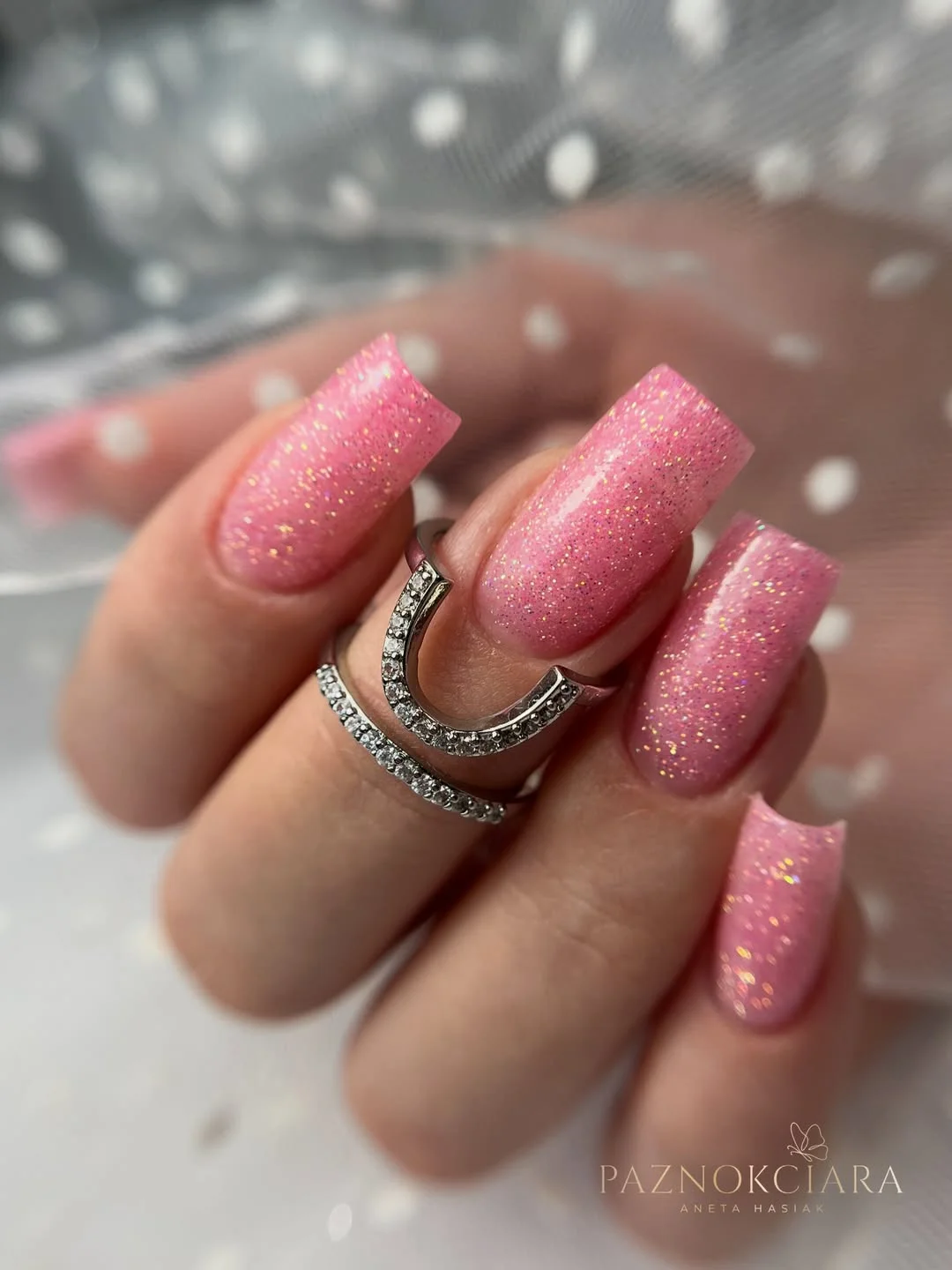 pink summer nails 2026 Glossy Cotton Candy Sparkle for Hot Summer Nights