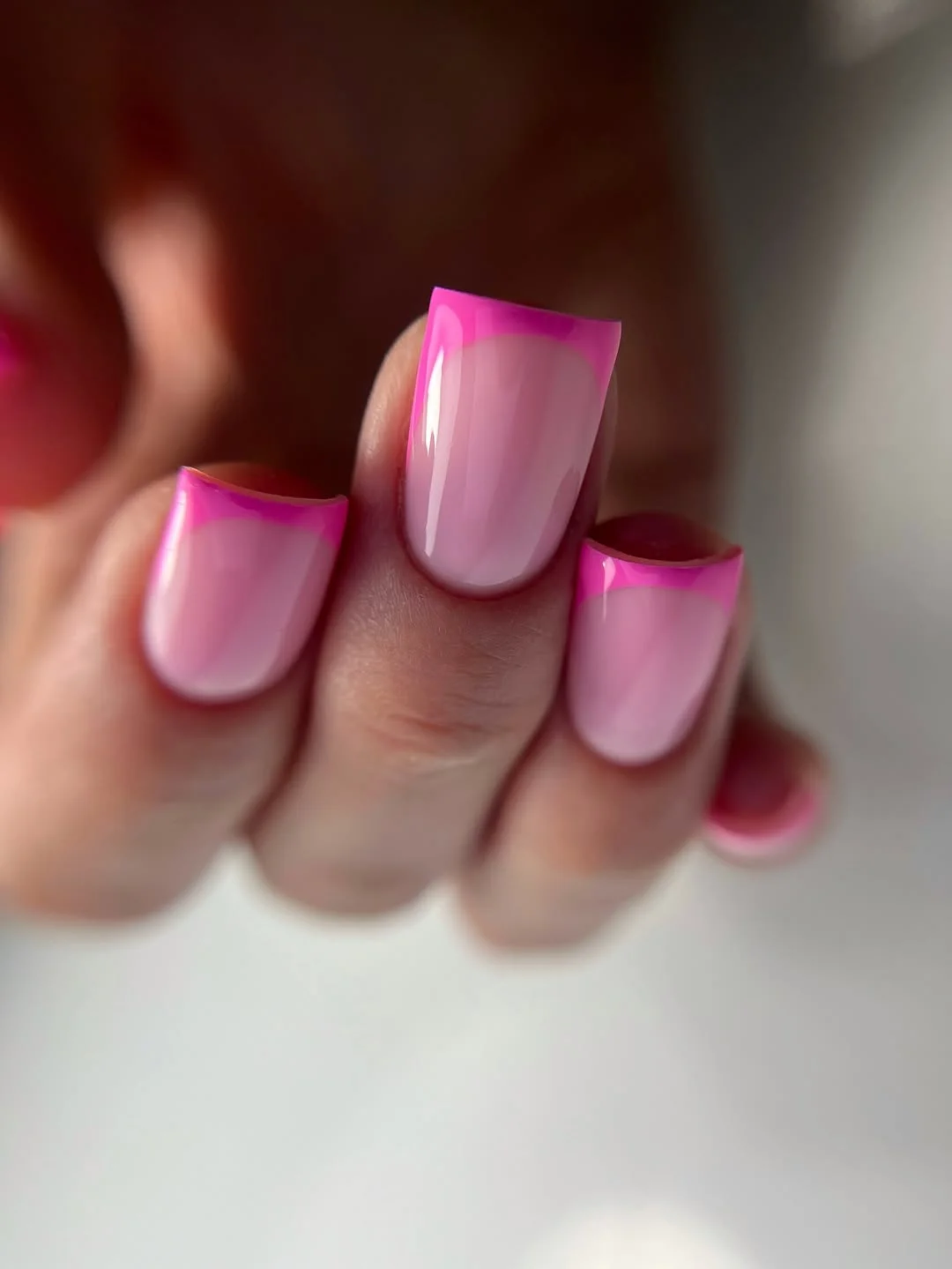pink summer nails 2026 Modern Pink French Tips with Glossy Square Shape